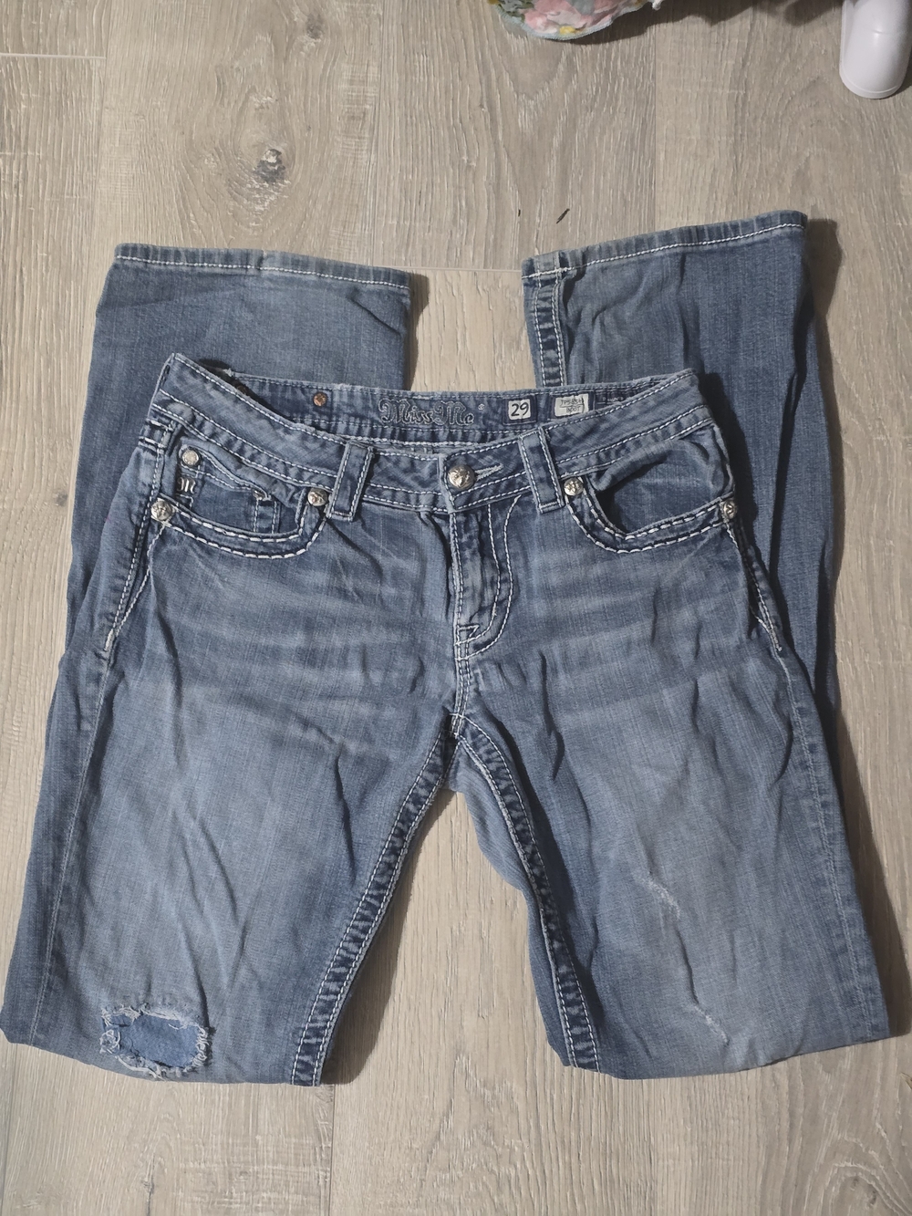 Miss Me Light Blue Boot Cut Jeans with Subtle Distress